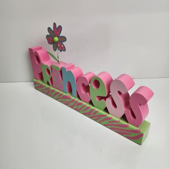Princess Wood Carved Sign Décor Painted Vibrant Colors Shelf Sitting Design - Picture 6 of 9